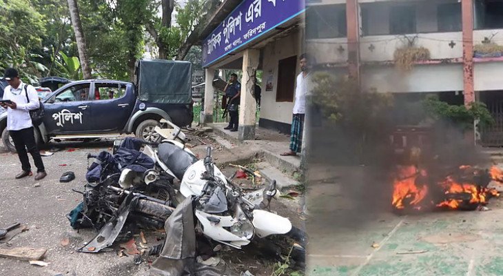 ভাঙ্গা থানা ও উপজেলা পরিষদে হামলা-ভাঙচুর, অফিসার্স ক্লাবে আগুন